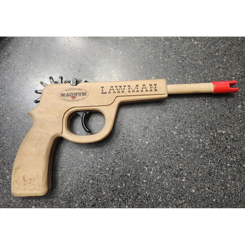 MAGNUM Lawman Wooden Rubber Band Gun Toy Cowboy Western Theme